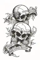 Skulls going dowards with barb wire wrapped around the skulls and words "Mind Over Matter" on side in a gothic font tattoo design idea