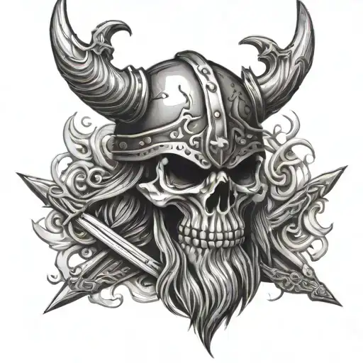 Viking skull with swords tattoo design idea
