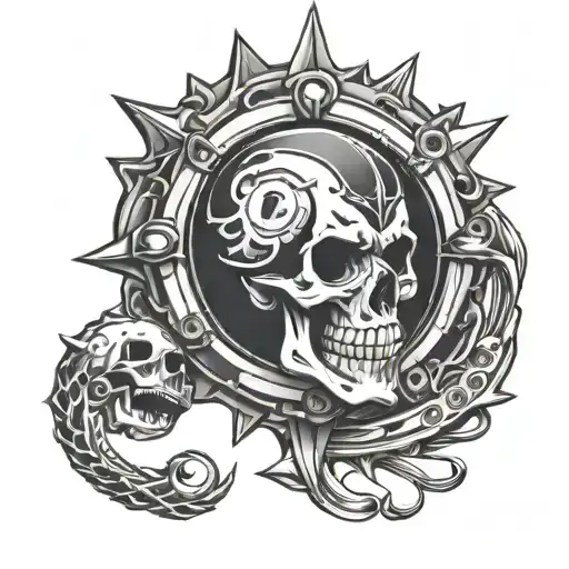 skull spikes number 13 watch billiard ball luck tattoo design idea