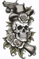 skull roses and pistols tattoo design idea