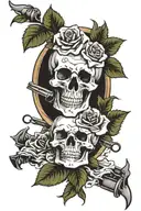 skull roses and pistols tattoo design idea
