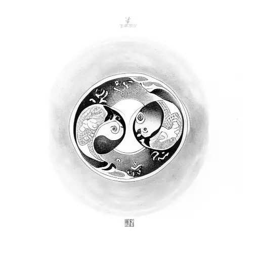 family koi son daughter balance yin yang time be present  tattoo design idea