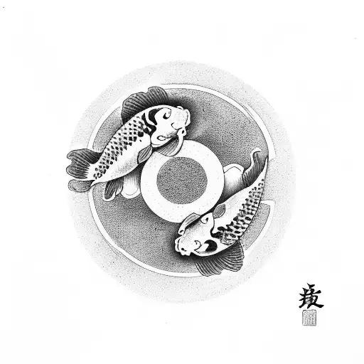 family koi son daughter balance yin yang  tattoo design idea