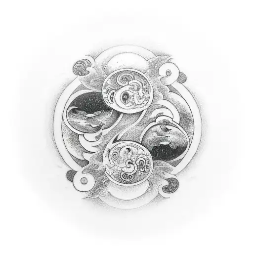 family koi son daughter balance yin yang time be present  tattoo design idea