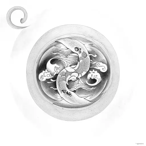 family koi son daughter balance yin yang time be present  tattoo design idea