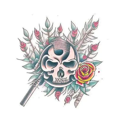 forest fire with roses growing though the choas tattoo design idea