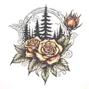 forest fire with rose growing through adversity tattoo design idea