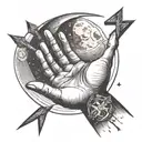 hand reaching for moon. arrows. upside down cross. just wait  tattoo design idea