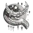 hand reaching for moon. arrows. upside down cross. just wait  tattoo design idea
