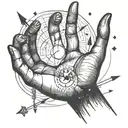 hand reaching for moon. arrows. upside down cross. just wait  tattoo design idea