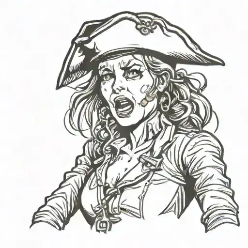frightened female pirate in a beret tattoo design idea