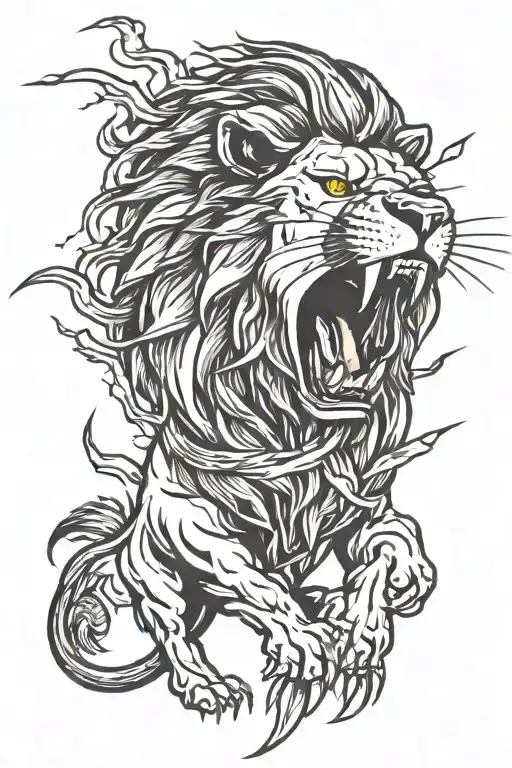 lion roaring with lightning coming tattoo design idea
