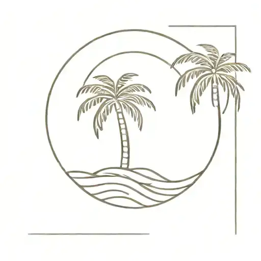 ocean waves and a palm tree with a sun shining tattoo design idea