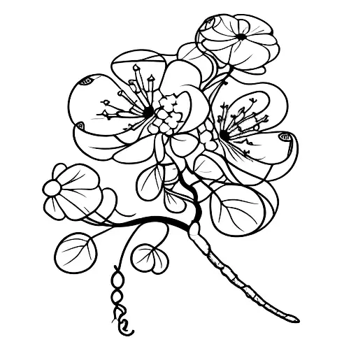 A sketch-like cherry blossom flower with a crochet hook as its stem tattoo design idea