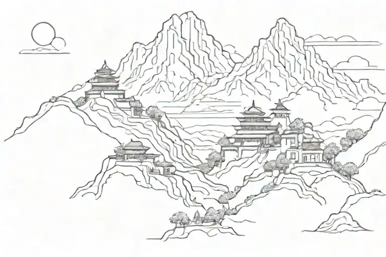 nepal mountain landscape tattoo design idea