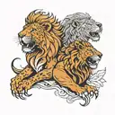 Trex and lion sitting next to each other tattoo design idea