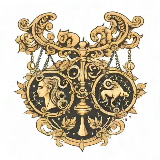 Libra and aries zodiac sign tattoo design idea