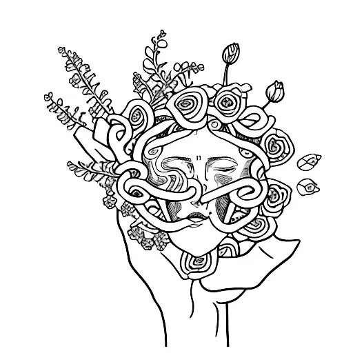 a hand with flowers on it Medusa  tattoo design idea