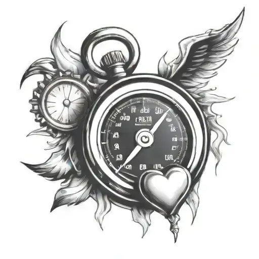 heart shaped speedometer on fire with chain links tattoo design idea