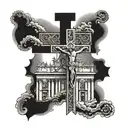 a up side down cross in front of the vatican saint peters tattoo design idea