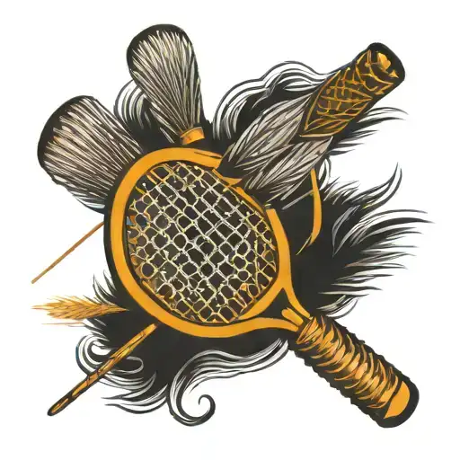 Picture a badminton racket and shuttlecock intertwined, with the racket's strings extending and morphing into various ab tattoo design idea