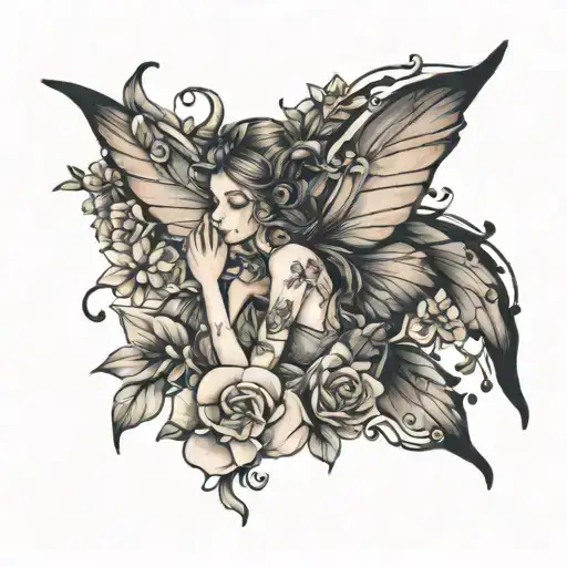Delicate fairy peeking tattoo design idea
