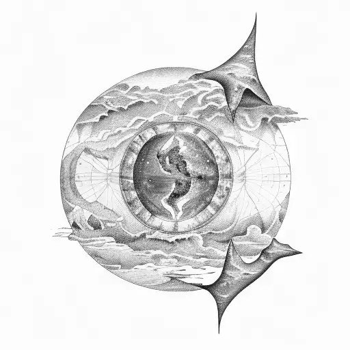 A celestial map merging with a surrealistic landscape tattoo design idea
