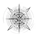 An abstract compass design with musical notes incorporated into the arrows tattoo design idea
