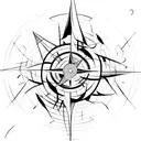 An abstract compass design with musical notes incorporated into the arrows tattoo design idea