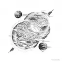 A celestial map merging with a surrealistic landscape tattoo design idea