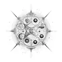 A celestial map merging with a surrealistic landscape tattoo design idea