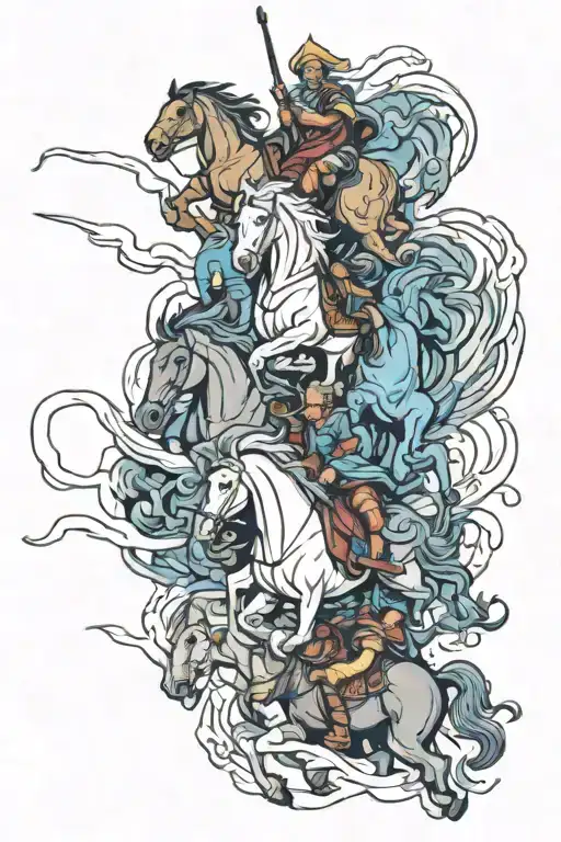 A tattoo featuring the four horsemen of the apocalypse in a new-school style tattoo design idea