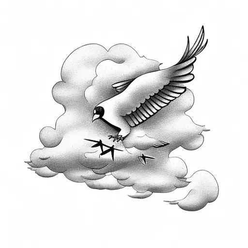 birds with clouds, script, friendship, love  tattoo design idea