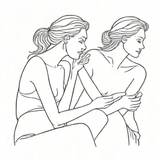 Mother 2 daughters minimalist tattoo design idea