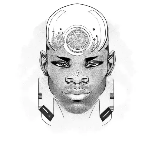 black male model straight face portrait tattoo design idea