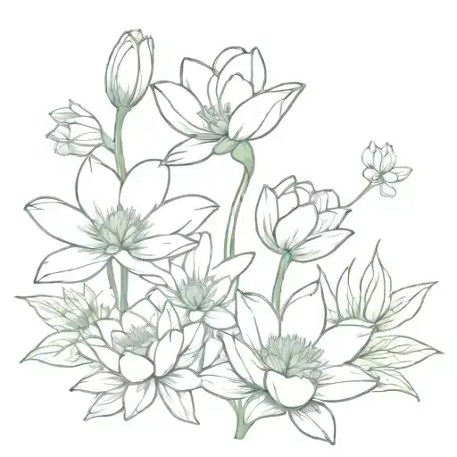 "daisy, sweet pea, delphinium and water lily" Tattoo Design Idea tattoo design idea
