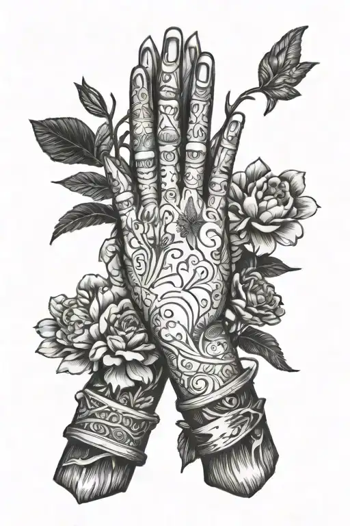 carpentry, gardening, prayer hands tattoo design idea