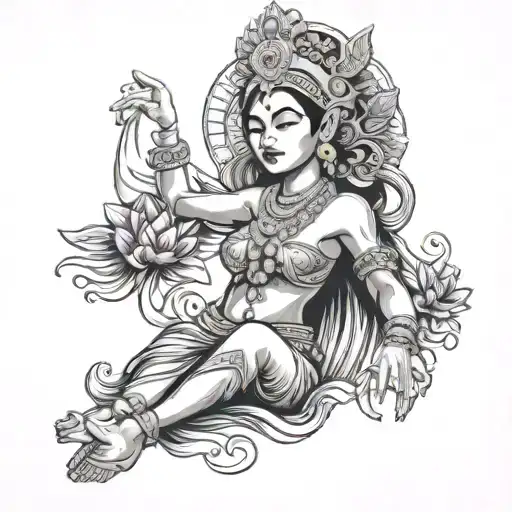 khmer dancer, nostalgic Chicano style font, dancing eyes closed tattoo design idea