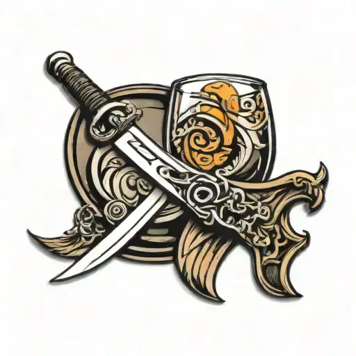 whiskey glass with karambit knife tattoo design idea