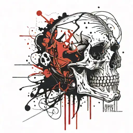 laughing skull with lyrics incorporated tattoo design idea