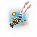 An adrenaline-filled skydiver diving towards a breathtaking sunset tattoo design idea