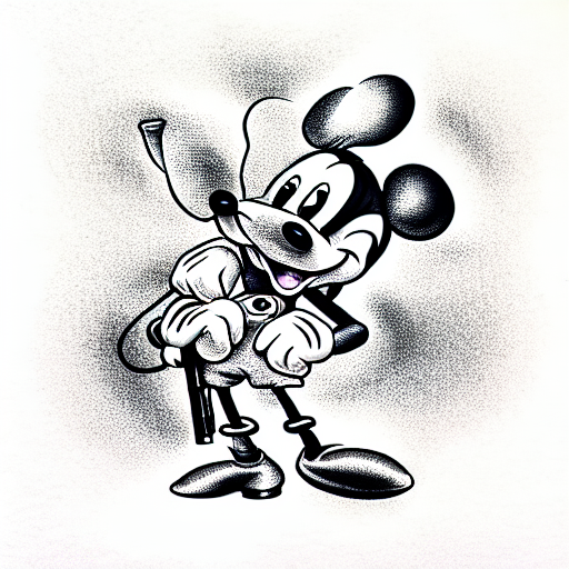 micky mouse holding rifle tattoo design idea