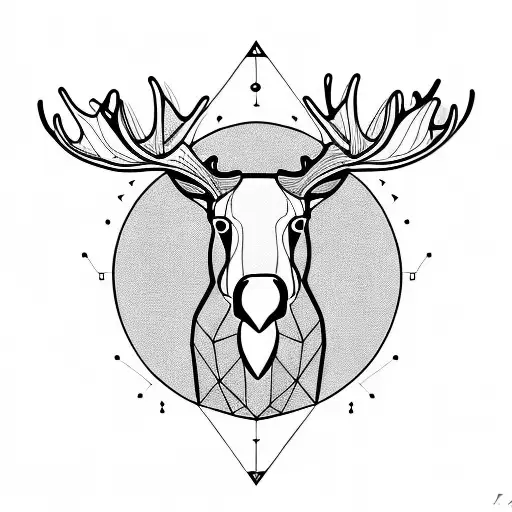 front faced moose with lines tattoo design idea