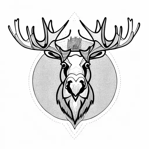 front faced moose with lineson top and bottom tattoo design idea