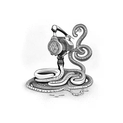 An old-fashioned telephone wrapped around a snake with a rustic Southern twist tattoo design idea