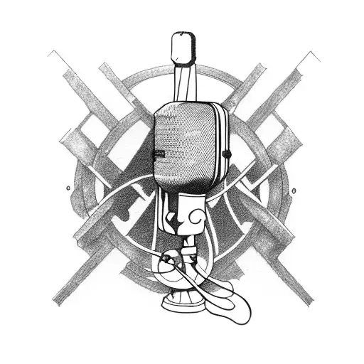 A classic microphone intertwined with a hunting rifle, blending music and hunting passions tattoo design idea