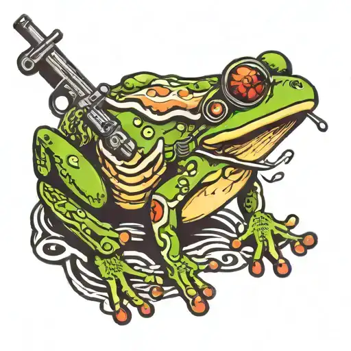 fancy frog with gun tattoo design idea