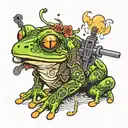 fancy frog with gun tattoo design idea