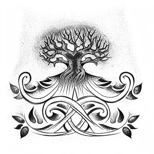 tree of life growing out of grave tattoo design idea