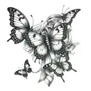 5 butterflies flying towards a cross and one butterfly has a cancer ribbon as its body  tattoo design idea